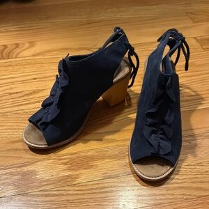 Toms Blue Heels with Lace-Up Detail